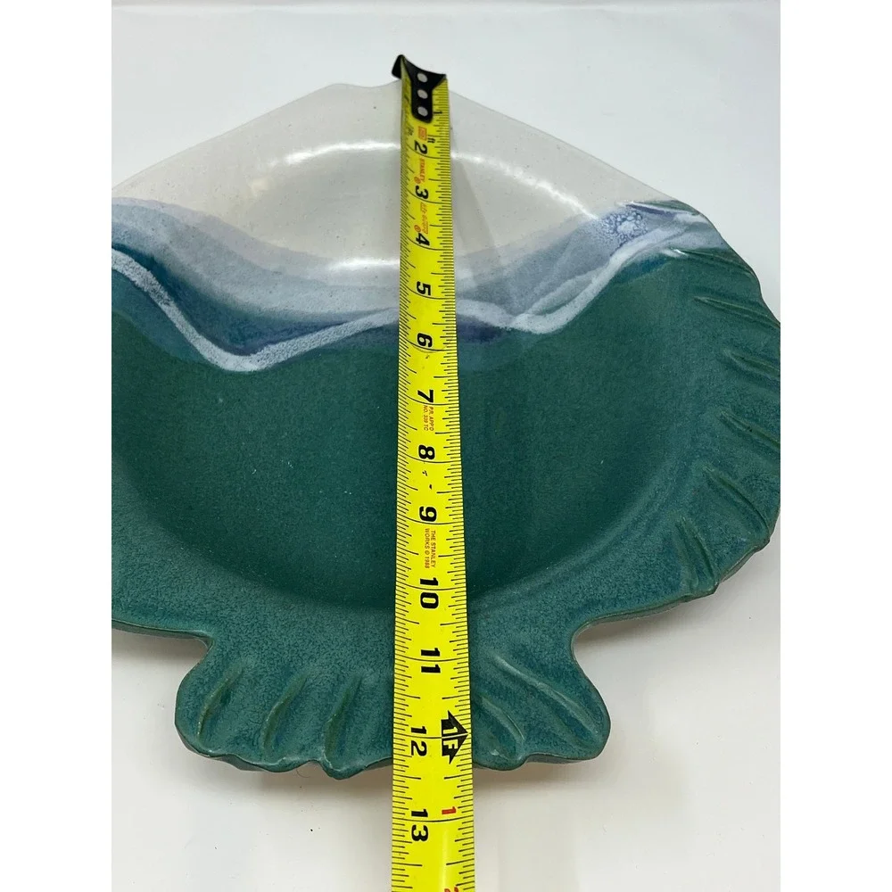 Ceramic Fish Shaped Serving Dish Deep Green White Glaze Ocean‎ Coastal